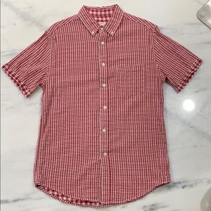 Men’s Red and White Gingham Button Up Polo